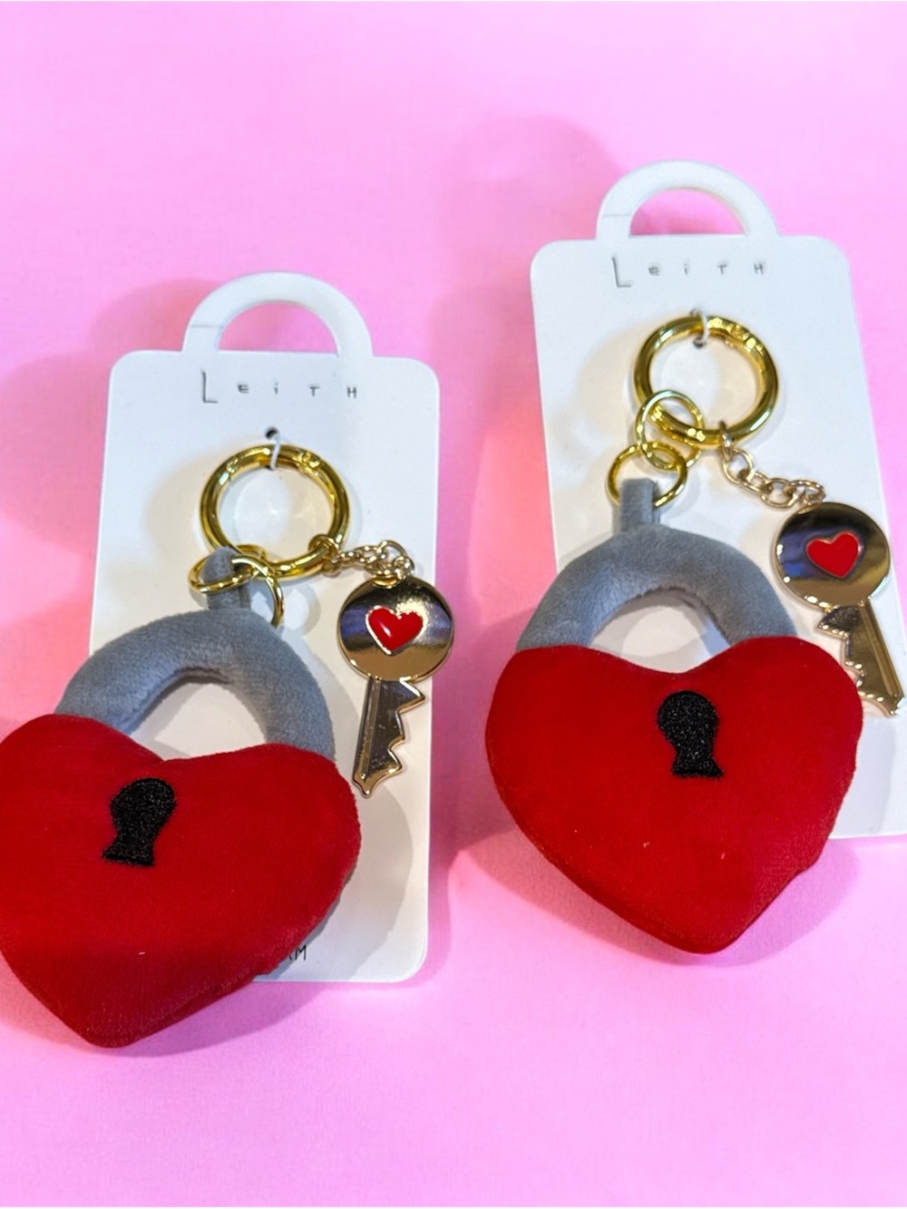 Leith Plush Heart Lock bag charm with Gold Accent bundle of 2 nwt